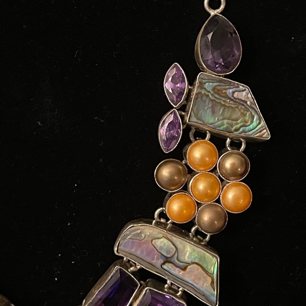 Silver Necklace With Multiple Natural Stones 20” - image 4